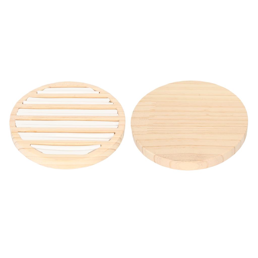 Ring Tray Round 6 Slots Solid Wood Scratch Proof Multi Purpose Ring Earring Jewelry Organizer White