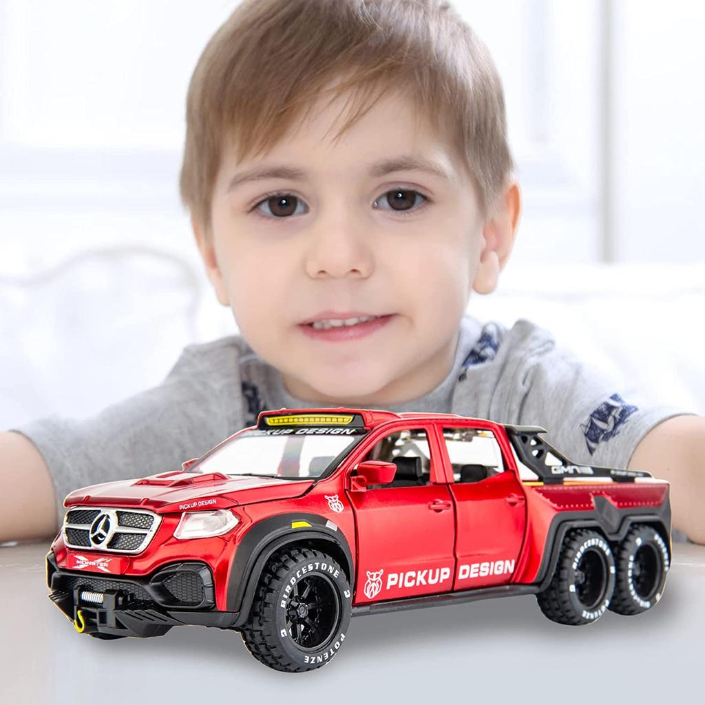 Совместимо для 1:28-масштабная модель автомобиля Benz Pickup X-Class, литая под давлением цинкового сплава, игрушечная машинка с откидной спинкой, звуком и светом для детей, мальчиков и девочек