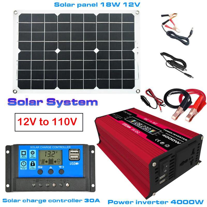 12V To 110V/220V Solar Panel System 12V Solars Panels Battery Charge Controller 4000W Solar Inverter Complete Power Generation