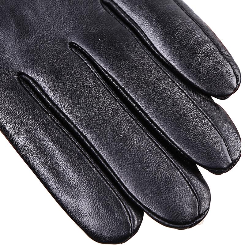 Простые аксессуары, зимние мужские перчатки из овчины, флисовая подкладка, черные кожаные перчатки из натуральной кожи для вождения