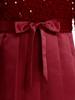 Girls Christmas Glittery Sequin Party Gown Round Collar Long Sleeve High Waist Knee Length Belted Pleated Formal Event Dress
