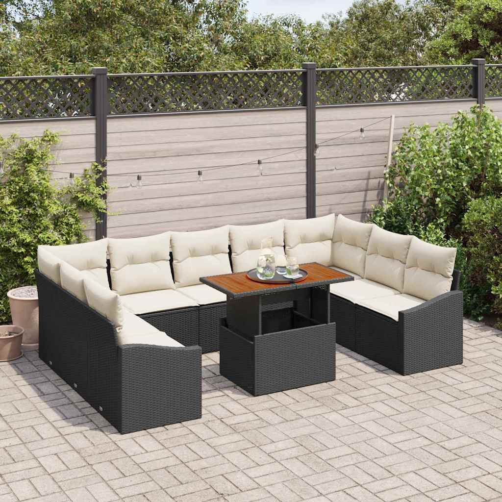 Garden Dining Set with Cushions 10 pcs Black and Cream