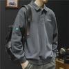 Men's Gray Oversized Polo Sweatshirt - 2023 Autumn Style, Trendy Long Sleeve