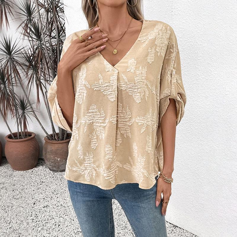 YYFS Women's Fashion Casual Summer Spring Short Sleeve V-Neck Blouses & Shirts