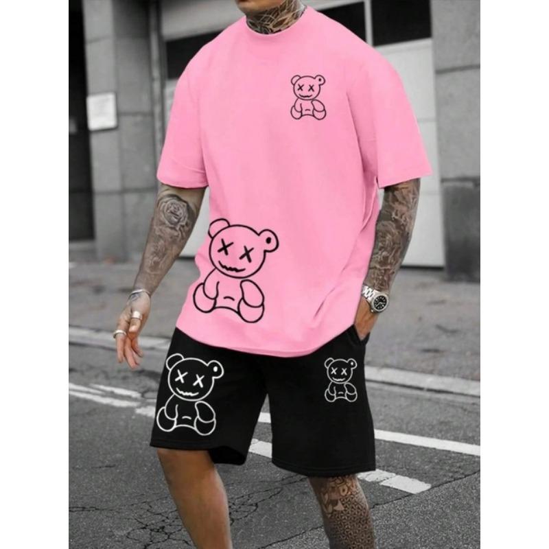 Комплект из 2 предметов уличной моды с короткими рукавами, летняя повседневная мужская футболка для спорта на открытом воздухе, мужские пляжные шорты с 3D-принтом