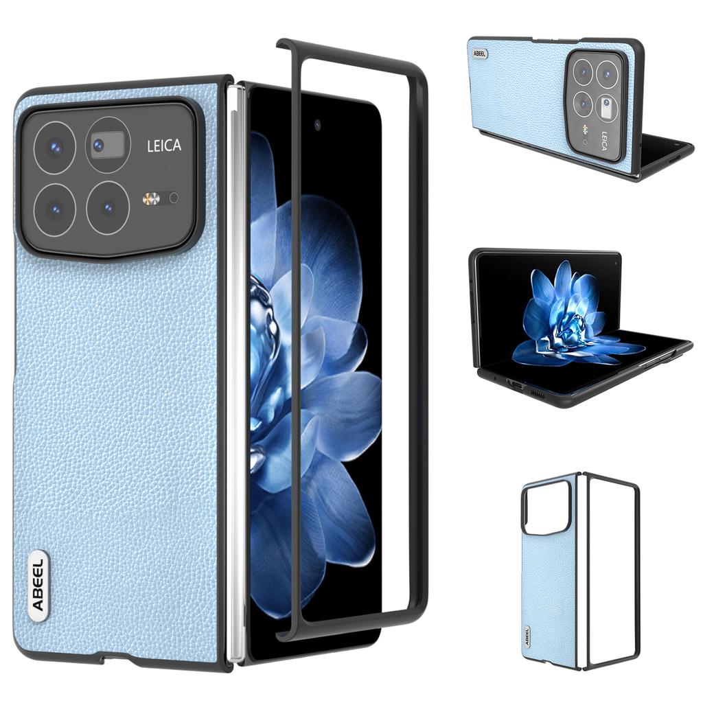 ABEEL For Xiaomi Mix Fold 4 5G Case Litchi Texture Genuine Cow Leather+PC Phone Cover