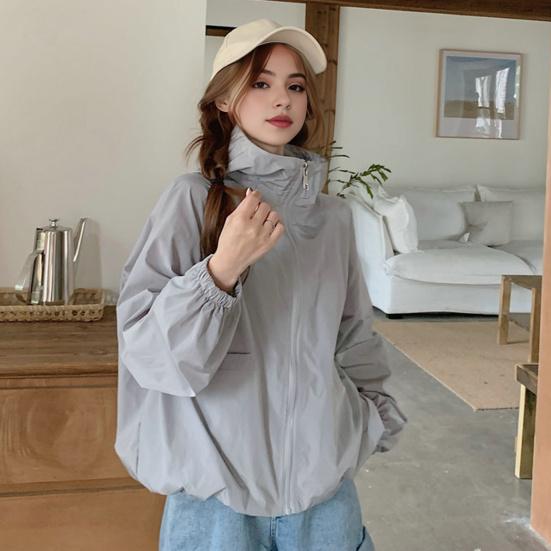 Женское осенне-весеннее пальто свободного покроя, однотонное, на молнии, с длинными рукавами, с капюшоном, карманами, гладкая поверхность, дорожная куртка для отдыха на природе