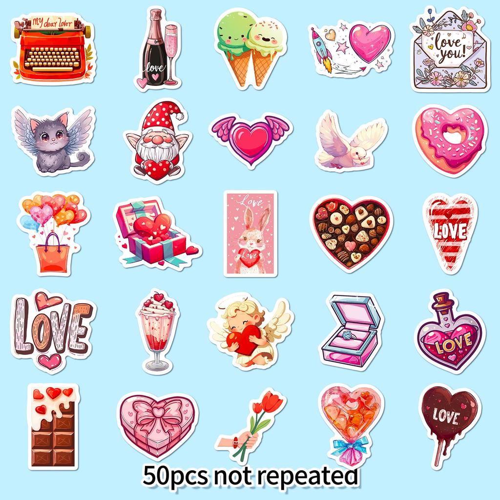 50 шт. наклеек ко Дню святого Валентина для детей, наклейка на любовь для подростков, девочек, взрослых, водонепроницаемые наклейки для ноутбука, бутылки с водой