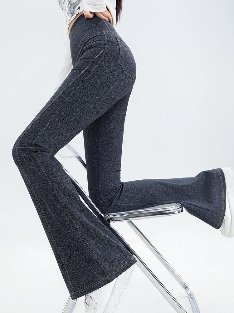 Women's Summer Denim Inspired Barbie Pants Wearing High Waisted Micro Flared Pants Waist Tightening and Hip Lifting New Women's Fitness Yoga Pants