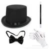 Halloween Magician Hat Tie Gloves Costume Accessory Set 530