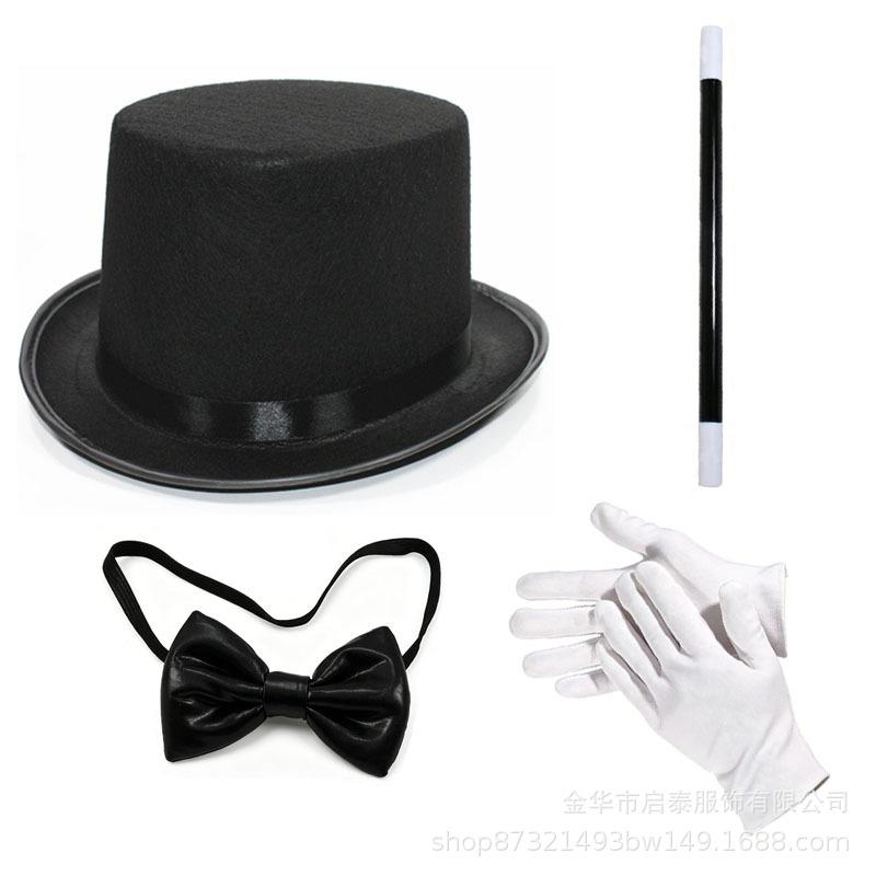 Halloween Magician Hat Tie Gloves Costume Accessory Set 530