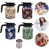 800ml Retro Floral Kitchen Tea Kettle with Infuser Insulated Teapot Wood Handle Tea Separation Thermal Insulation Pot for Family