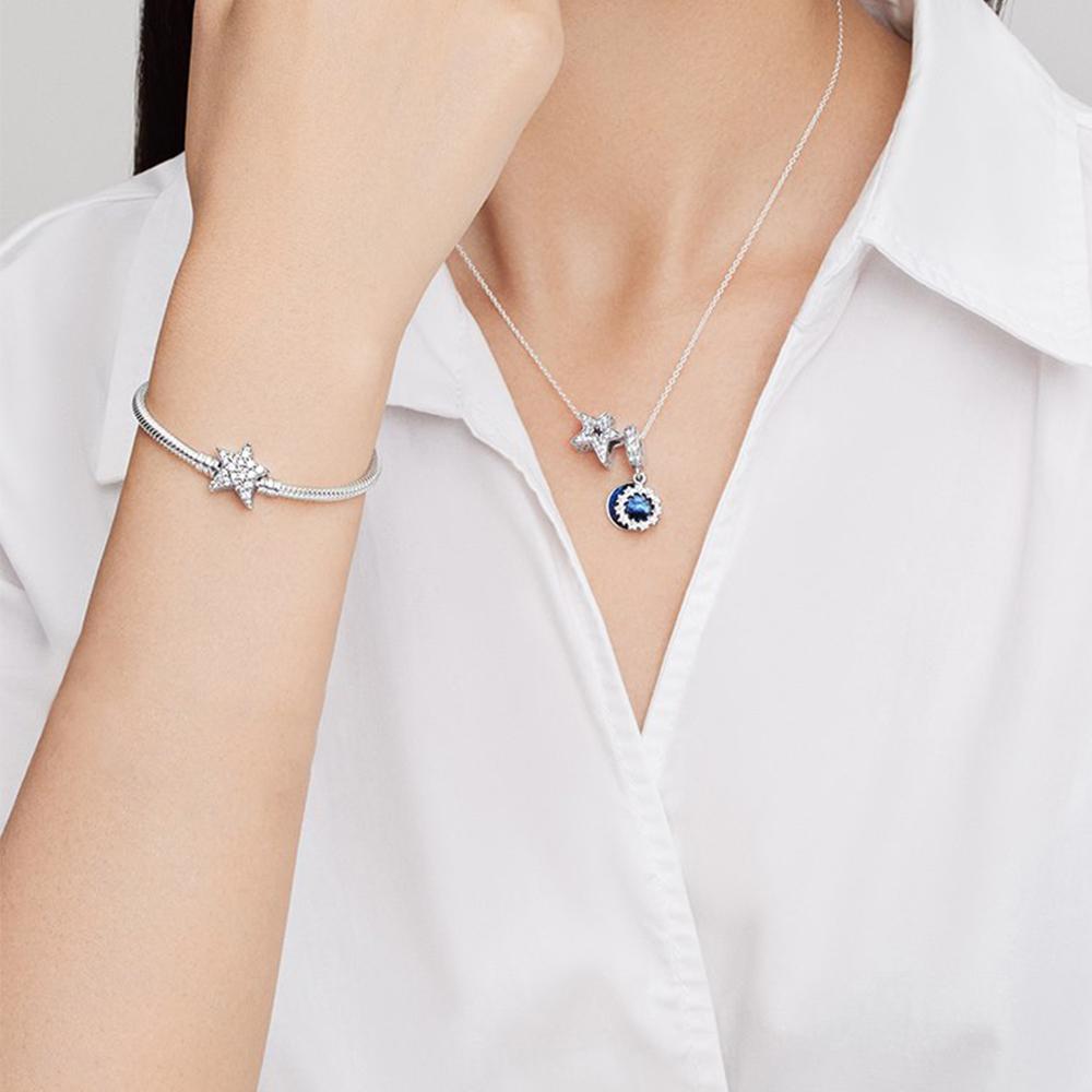 S925 Серебряный асимметричный браслет-цепочка со звездой и застежкой-змеей, подходящий для женского подарка на день рождения с тканевой сумкой