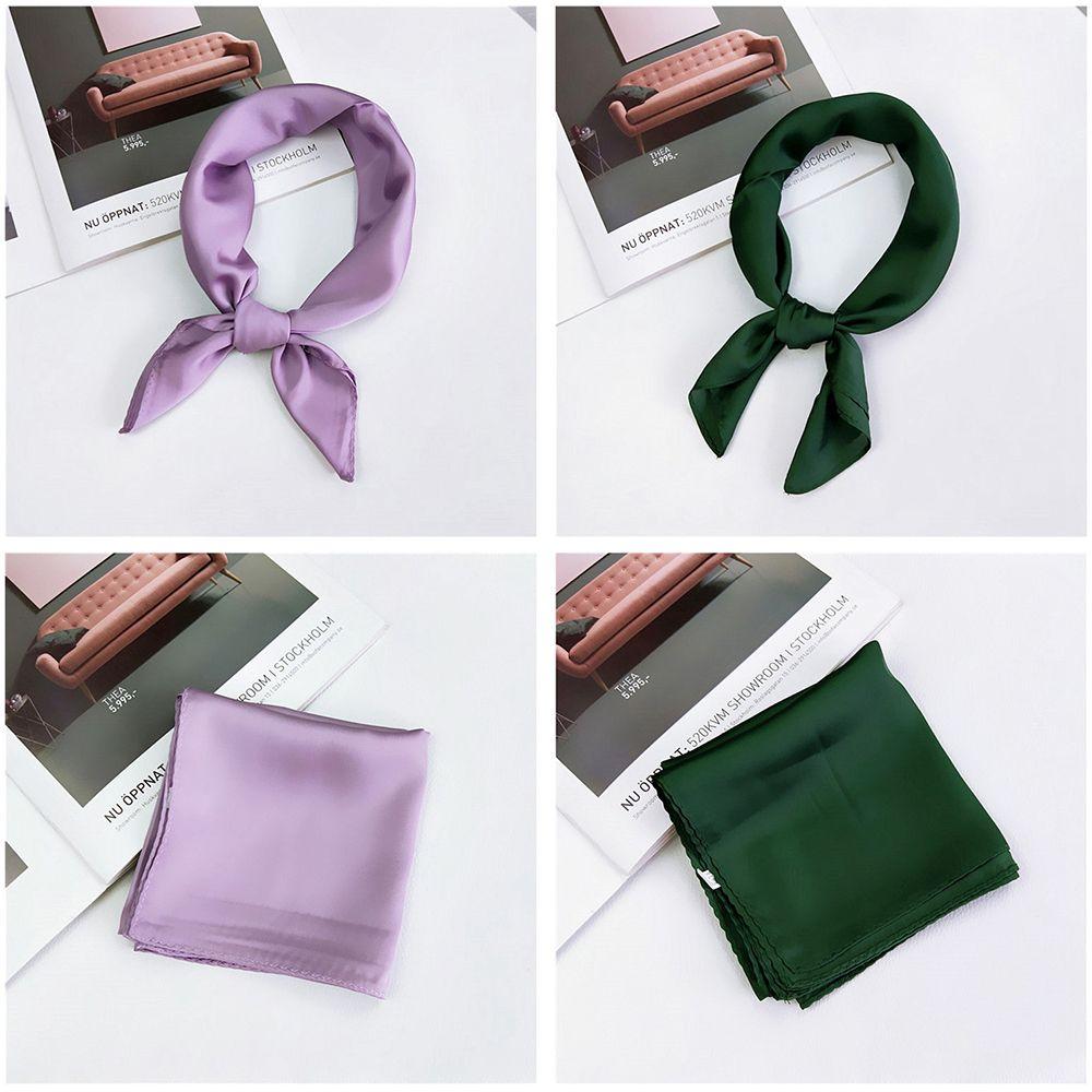 Fashion Solid Color Small Vintage Women Square Scarf Head Neck Silk Feel Satin Hair Tie Band