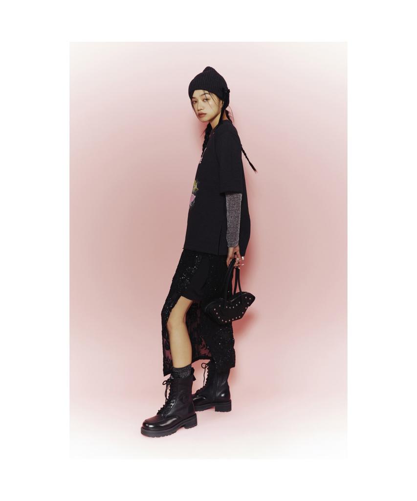 LUCKY CHOUETTE [Holiday Edition] Spangle Long Banded Waist Skirt (Under Skirt Set) (Black) Lfkas25040Bkx
