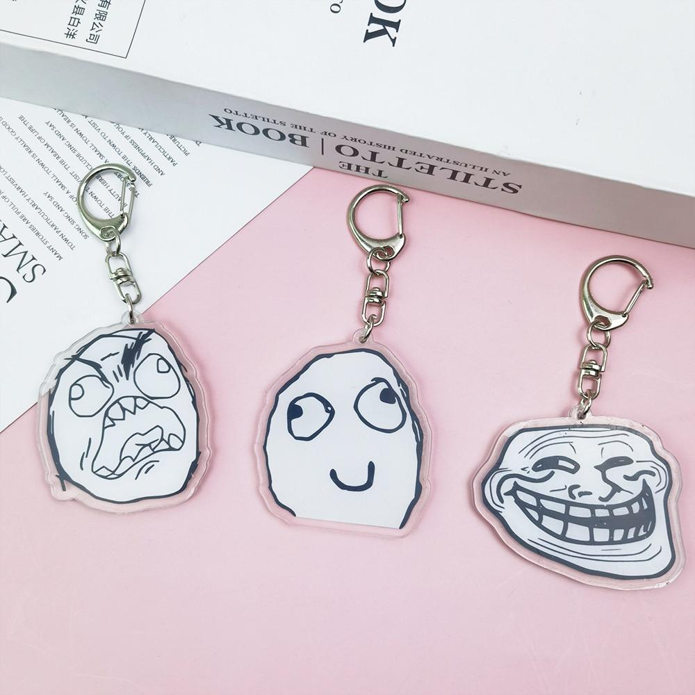 Creative Troll Face Keychains No Me Gusta Rage Forever Alone Acrylic Pendant Key Chain Backpack Car Ornament Comic Fans Gift