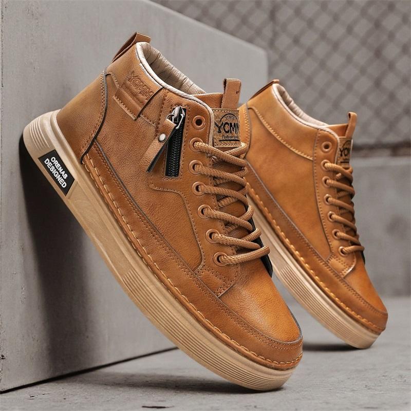 Men's High Top Leather Shoes Fashionable Ankle Boots Business Casual Outdoor Shoes Retro Work Male Boots Comfortable Seasonal