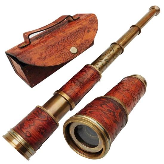 Brass Pullout Telescope with Brass Pocket Marine Telescope.Spyglass Brown  Polised Handheld Telescope with Leather Bag