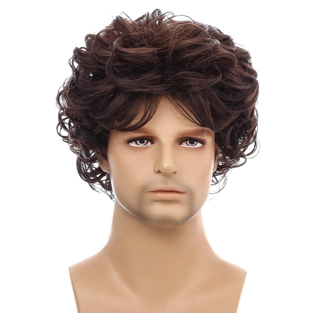 Synthetic Men's Wig Short Black Brown Wig Male Curly Haircut Man Guys Natural Wig Perm Curls Wig Cosplay Halloween Costume