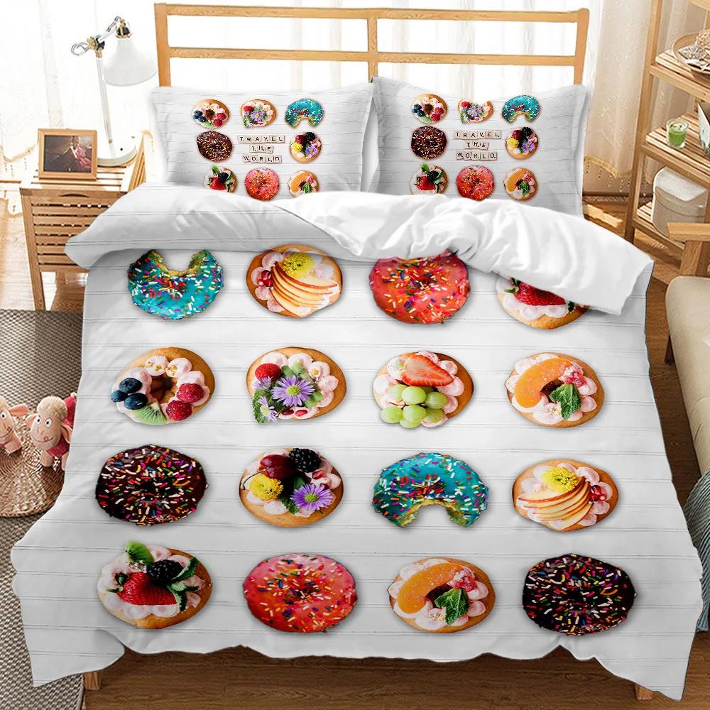 BEST.WENSD Quality 100% Cotton Bedding Set Winter Duvet Cover Sets Reactive Printing Small Fresh Food Doughnut Bedding Sets