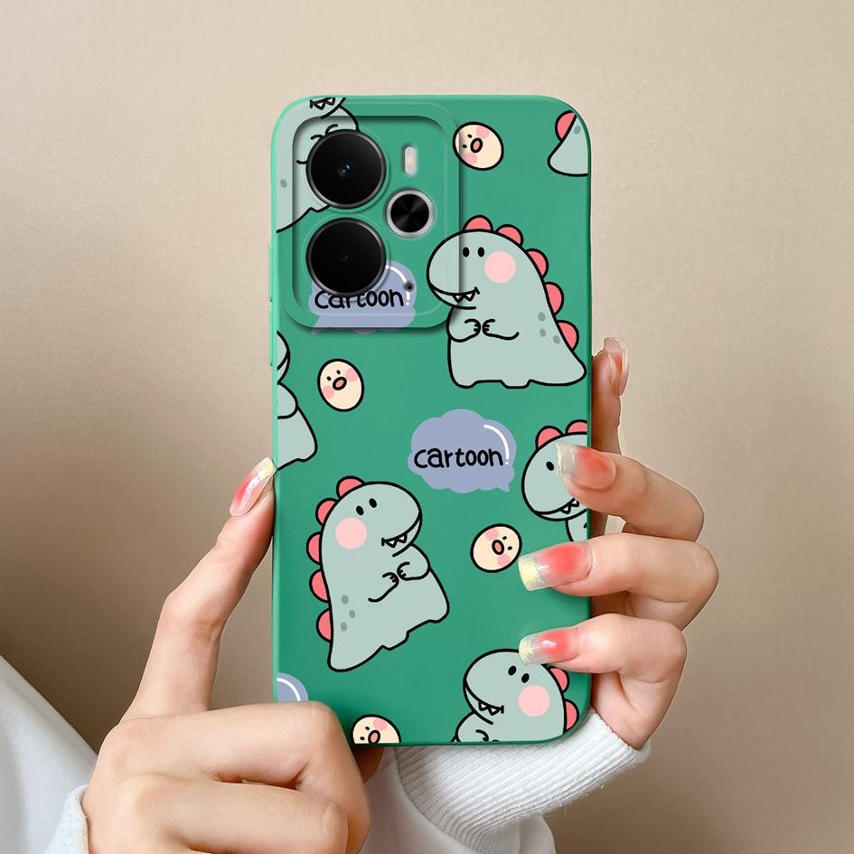 Cover Case For Oppo Realme 14T 14 14X Narzo 10 30 60 P3 C75x A5 Pro Cute Cartoon Dinosaur Pattern Liquid Silicone Anti Fingerprint Shell For Oppo Capa