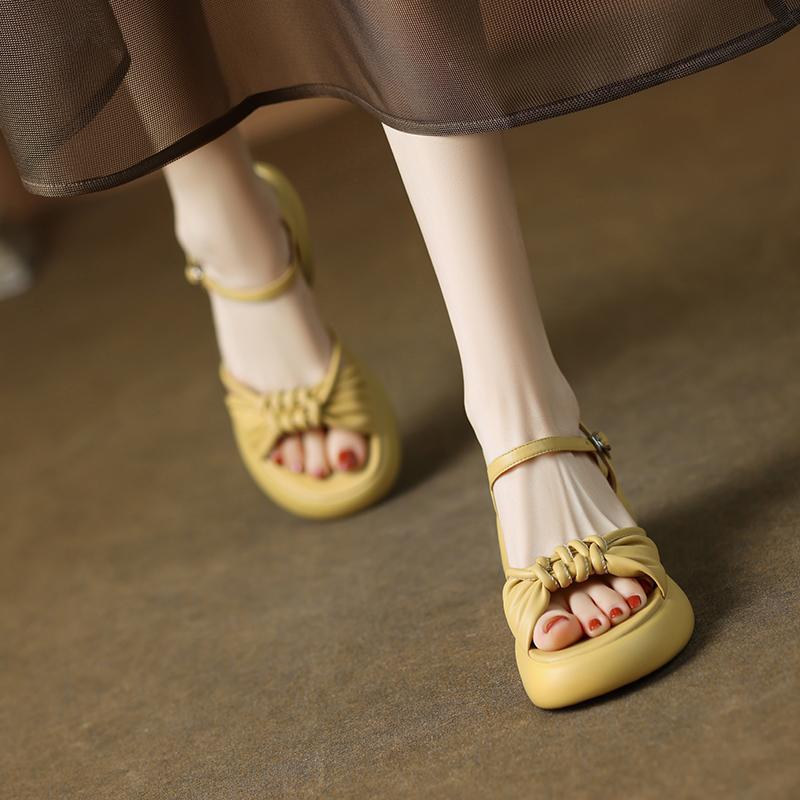 2025 новые желтые туфли на толстой подошве с сандалиями женская летняя одежда удобные высокие каблуки женские толстые каблуки