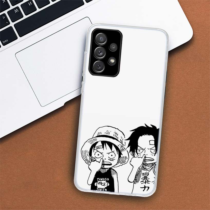 One Piece Black Art Crtoon Phone Case For Samsung Galaxy A53 A52 A73 A72 A12 5G A13 A22 A23 A32 A33 A02S A03S A42 A43 A50S Coque