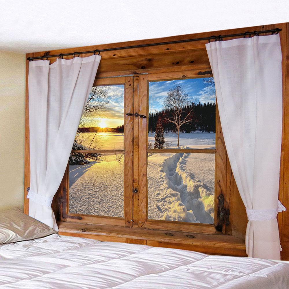 Подвесной домашний декор Настенный гобелен Имитация окна Вид на горы Гобелен Морское окно Лесная стена