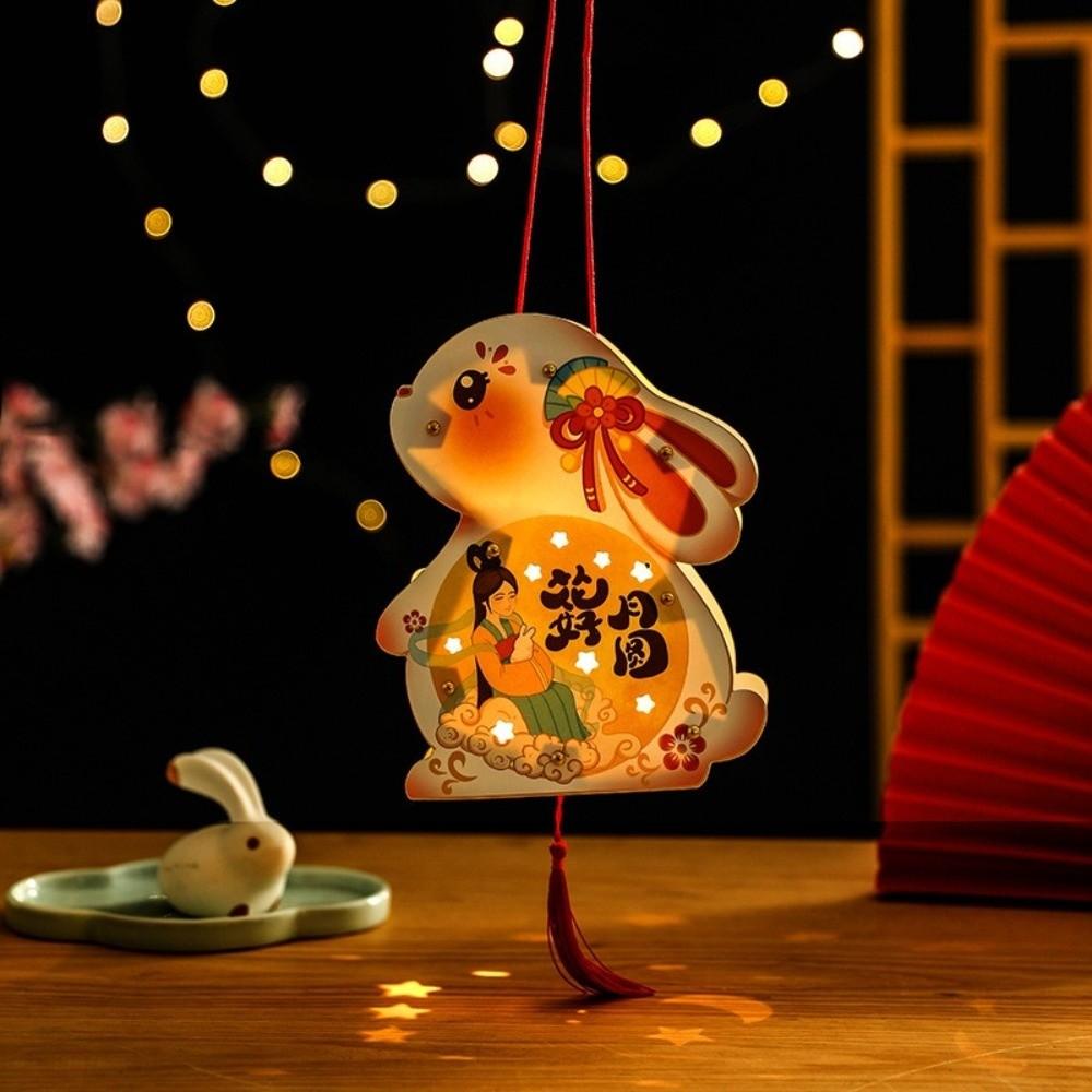 Rabbit Cartoon Lantern PVC Handmade Mid-Autumn Festival Lantern Intangible Cultural Heritage DIY Children DIY Material Kit