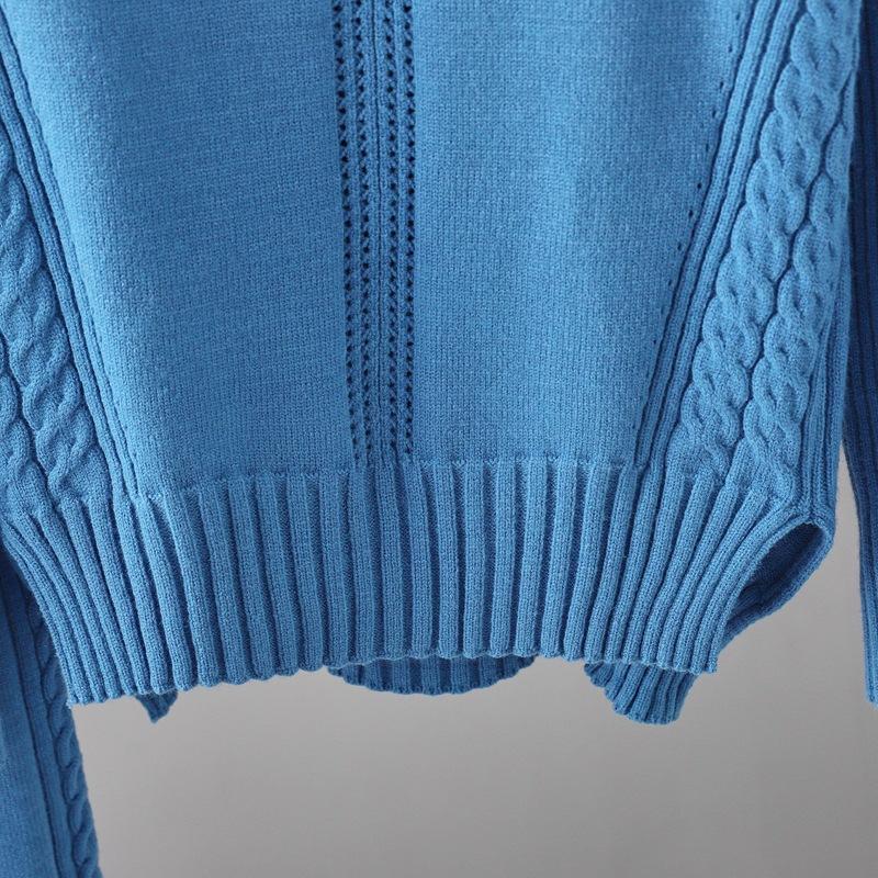 GMXIA Пуловер с высоким воротом, утолщенный вязаный свитер, повседневный модный комплект для женщин на осень и зиму, свободный и непринужденный стиль, широкие брюки, комплект из двух частей