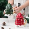 1PC 3D INS Christmas Tree Mug Creative Ceramic 460ml Large Capacity Milk Coffee Thermos Cup With Lid Elk Spoon Xmas Party Gift