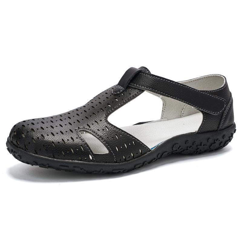 Женские сандалии летние Мэри Джейн пляжные туфли на плоской подошве с закрытым носком повседневные мягкие прогулочные сандалии большого размера