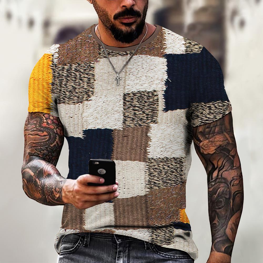 Модная мужская футболка в стиле ретро, ​​футболки с короткими рукавами, мужская одежда, футболки с принтом в клетку, европейские топы большого размера