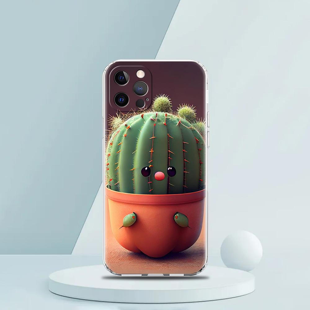 Чехол для телефона 'Кактус' для iPhone 16 15 14 13 12 Pro Max Прозрачный Мягкий для iPhone 11 Pro Max 7 8 Plus XS XR Чехол Сумки