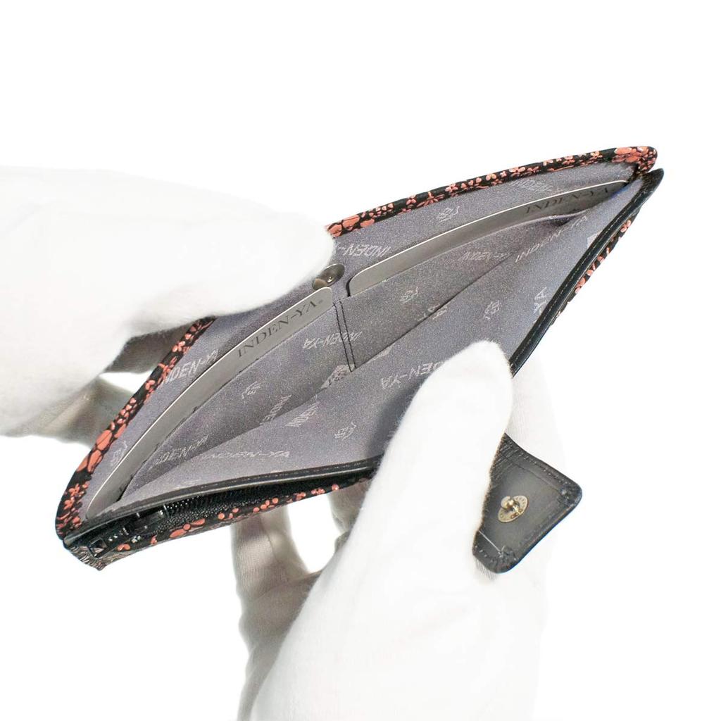 Inden Long Wallet Bundle L Тонкая оленья кожа черного цвета с розовым лаком American Blue Pattern [Indenya] 2107-51-166