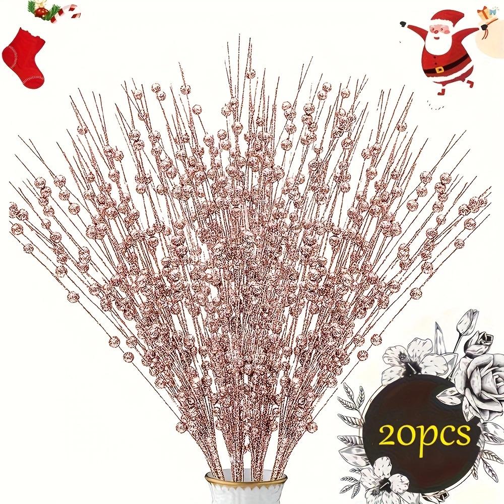 Shiny Christmas Berry Stem Ornaments - Artificial Sparkle Decorative Sticks