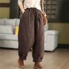 Johnature Женские винтажные теплые брюки, эластичная талия, однотонные, зимние брюки, карманы, женские повседневные длинные брюки