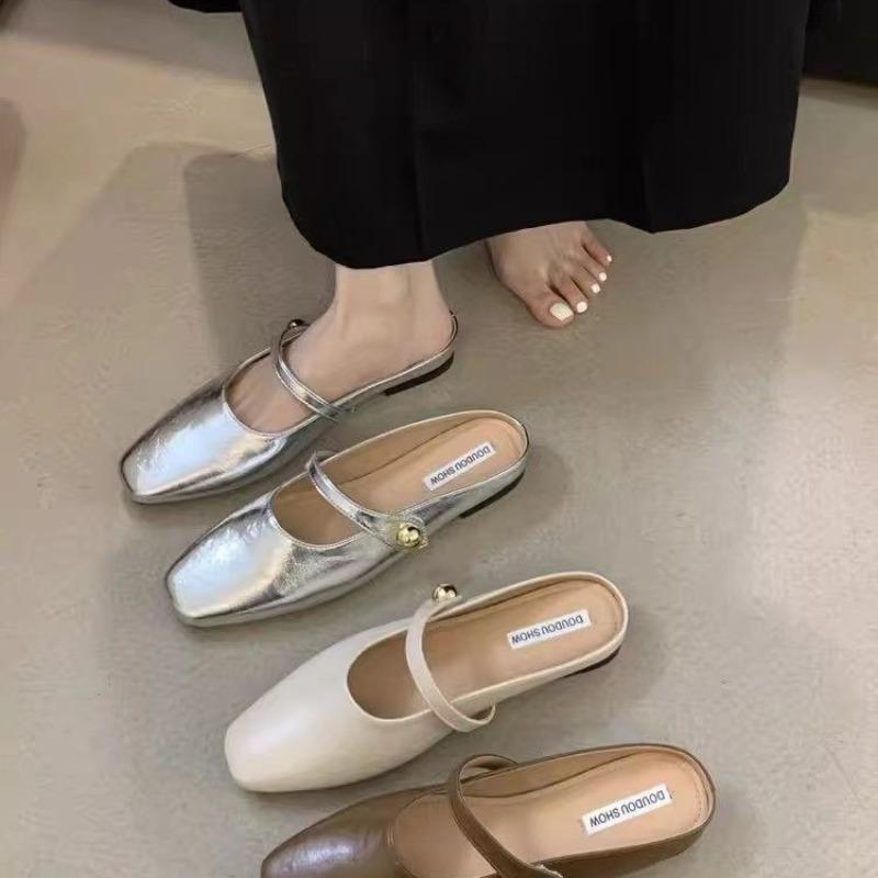 Flat-bottomed Bag Head and Half Slippers Women's Outer Wear Spring and Summer One-pedal Lazy Single Shoes