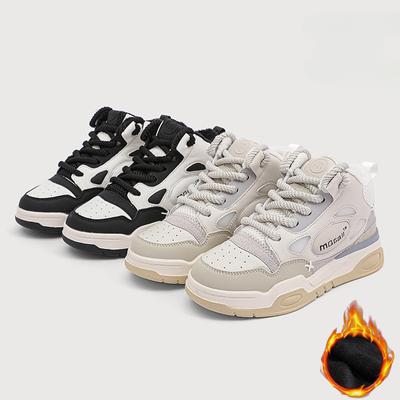 Национальная мода Высокие кроссовки на платформе Винтажные на флисовой подкладке Женские Новые Универсальные Парные Цветные Блочные Папины кроссовки Повседневные Женские