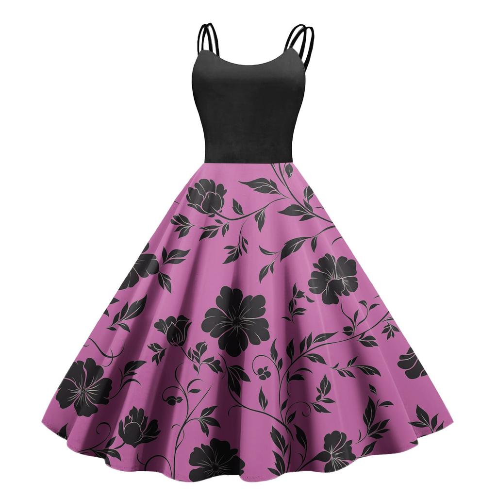 Women's Casual Fashion Print Sexy Off Shoulder Punk Retro Dress Retro Dress Dress