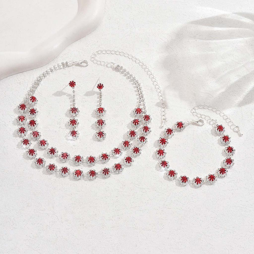 Women Inlaid Rhinestone Chain Necklace Earrings Bracelet Wedding Party Festival Gift