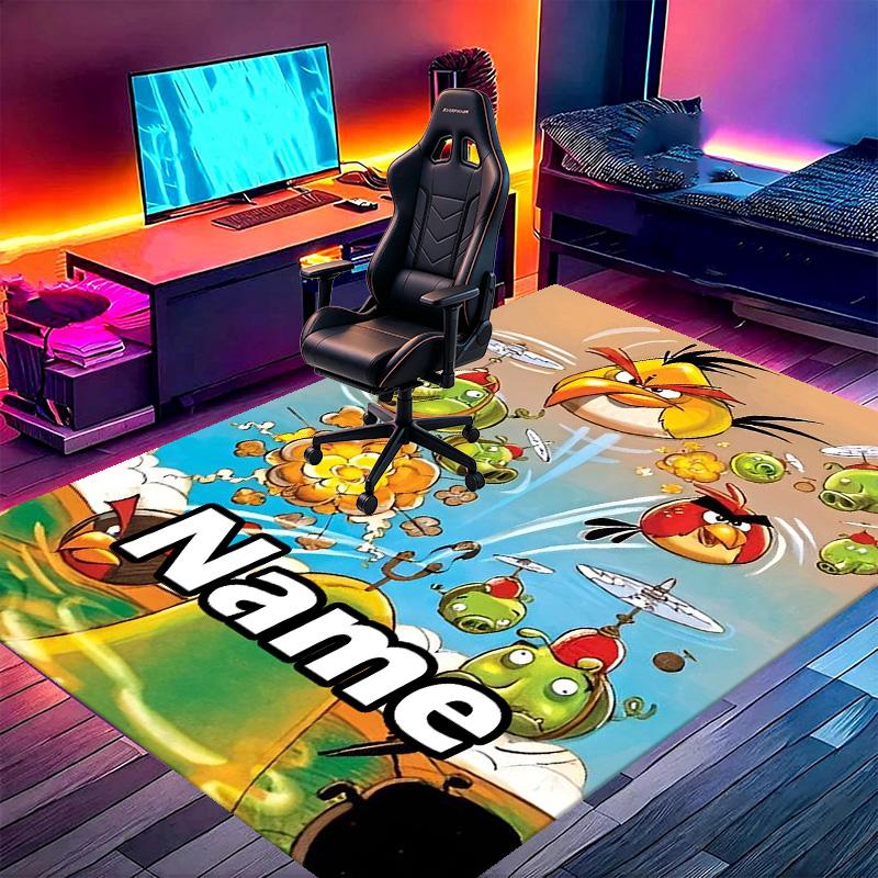 Custom Name Personalized Angry Birds Print Carpet, Versatile Home Decor Rug, for Playroom, Apartment, Balcony, Entryway, Hallway Gift