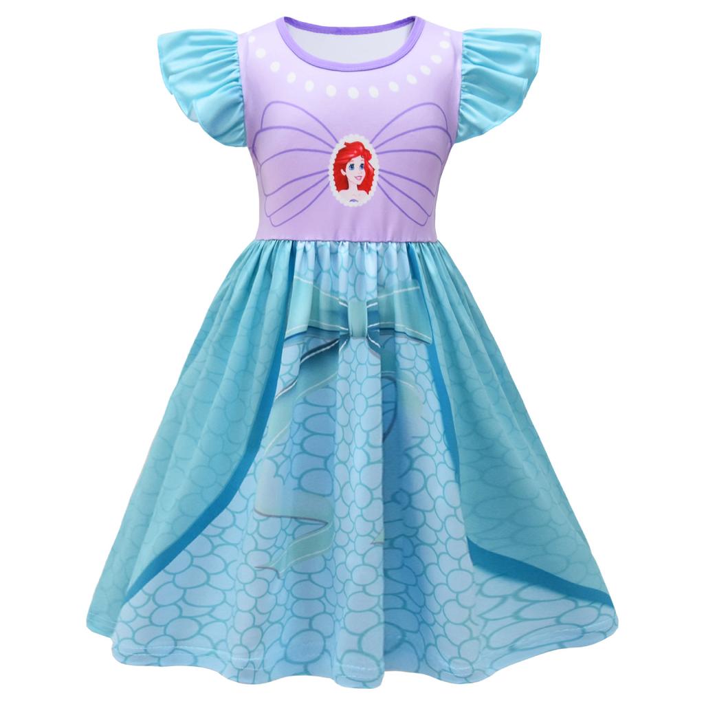 Cartoon Digital Printing, Medium And Large Girls' Dress, Flying Sleeves, Milk Silk Skirt + Bag 88124
