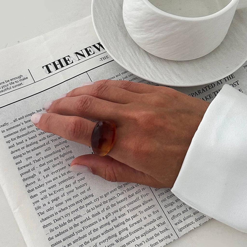 KunJoe Винтажное желто-коричневое толстое акриловое кольцо Женское Минималистичное геометрическое из смолы Широкие кольца на фаланги Бохо украшения Подарок для пары 2026