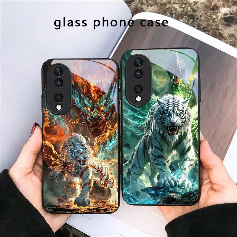 Огромный дракон и тигр For Honor X5 Plus X30 X9c Smart X5b X9a X30 Max X50i 30 Pro 50 Pro 70 90 Smart 200 Lite Стеклянный чехол для телефона