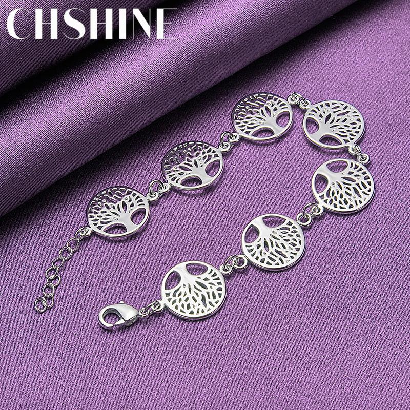 CHSHINE 925 стерлингового серебра Дерево жизни круглый браслет-цепочка для женщин мода очарование свадебная вечеринка ювелирные изделия