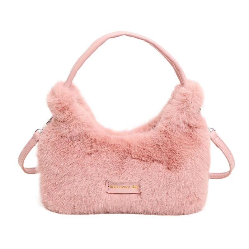 Сумки через плечо и через плечо для женщин Молния Мягкие Милые Повседневные Меховые Осень Зима Новые Стили Модные Теплые
