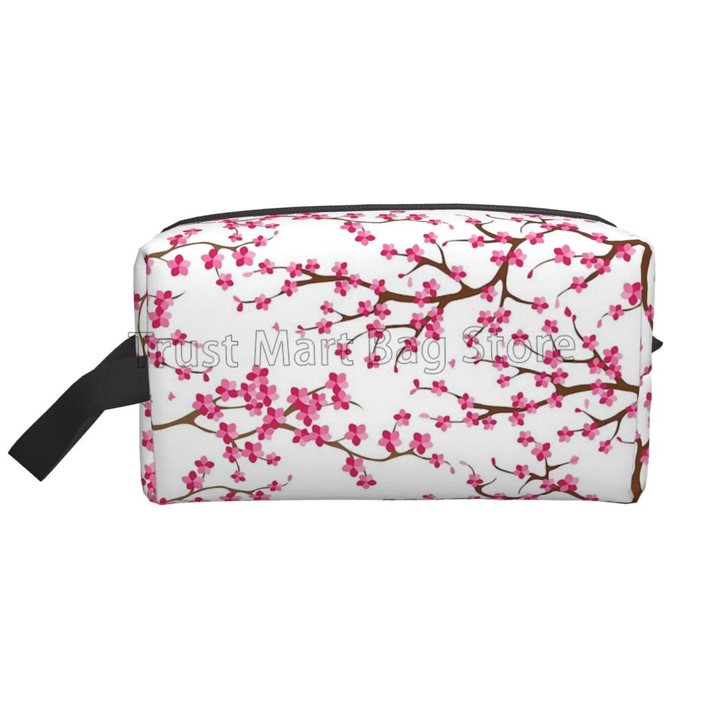 Japanese Sakura Cherry Blossoms Print Cosmetic Bags for Women Zipper Travel Toiletry Pouch Large Water Resistant Makeup Bag Gift