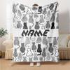 Black And White Cat Pattern With Personalized Gift Customizable Blanket Personalized Name Soft Cozy Suitable For Sofa Couch Office Bed Picnics