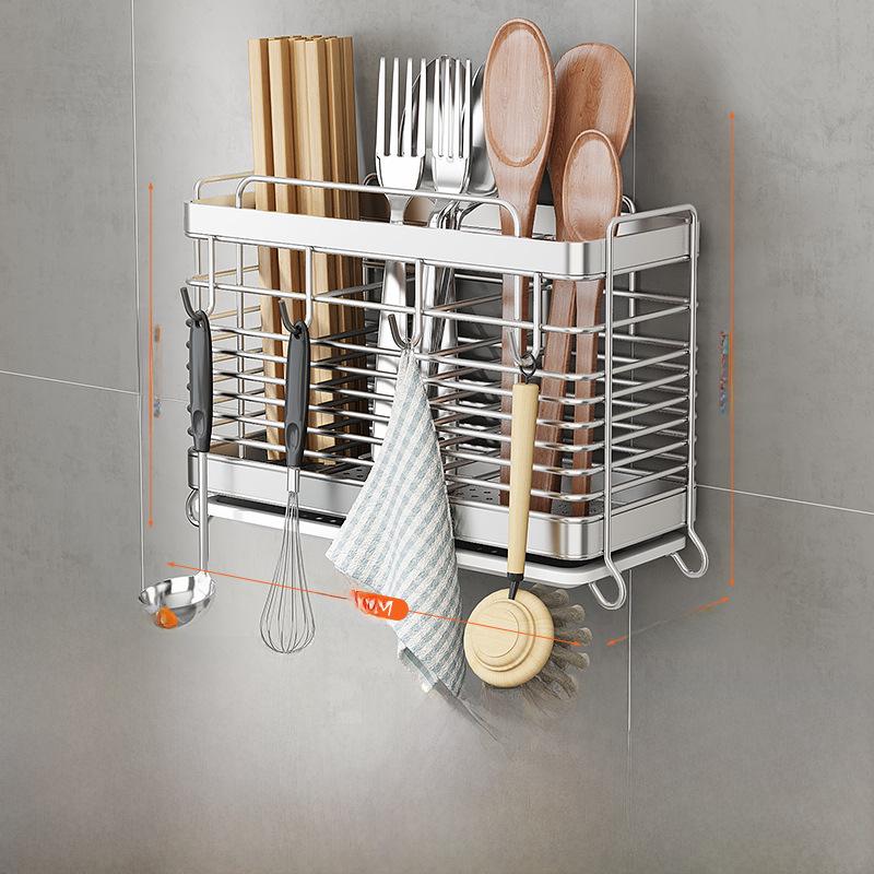 Wall-Mounted Stainless Steel Kitchen Utensil Holder for Chopsticks, Knives, and Forks